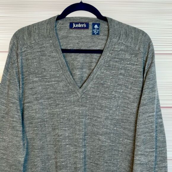 NWOT Juster’s Merino Wool Gray Sweater Pullover V-neck Lightweight Uruguay XL - Picture 3 of 9